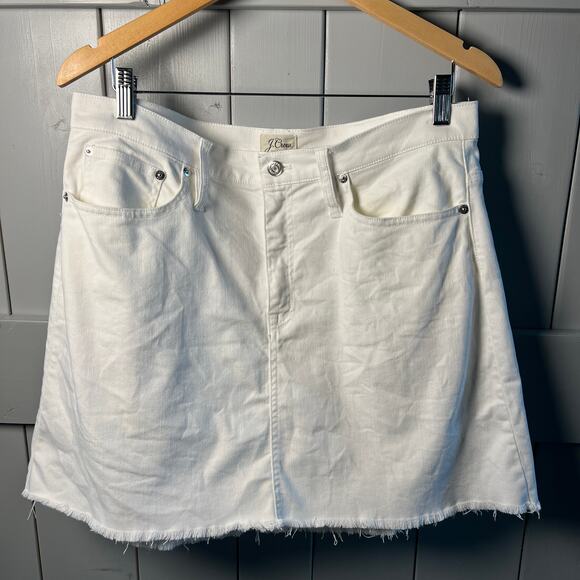J. Crew White Denim Raw Edge Hem Mini Skirt Size 32 - Picture 1 of 5